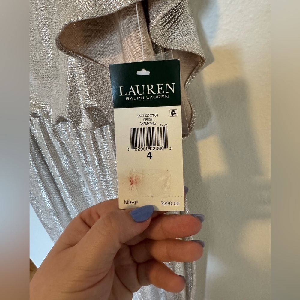 NEW Lauren Ralph Lauren Metallic Cold Shoulder Gown Champagne Formal Size 4 NWT - Picture 9 of 10